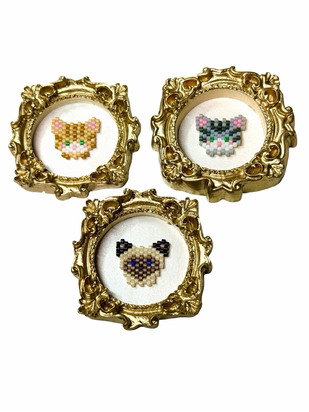 Set of 3 Framed Cat Magnets Gold Mini Art Decor - Also Available Individually